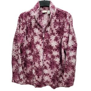 St John's Bay Fleece Jacket Womens 2X Pink Purple Snow Flakes Vintage 90s Casual